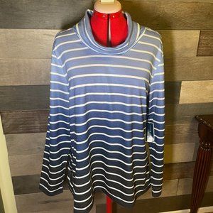 Karen Scott Sport Women's Blue Ombre Striped Funnel Turtleneck Sweatshirt SizeXL